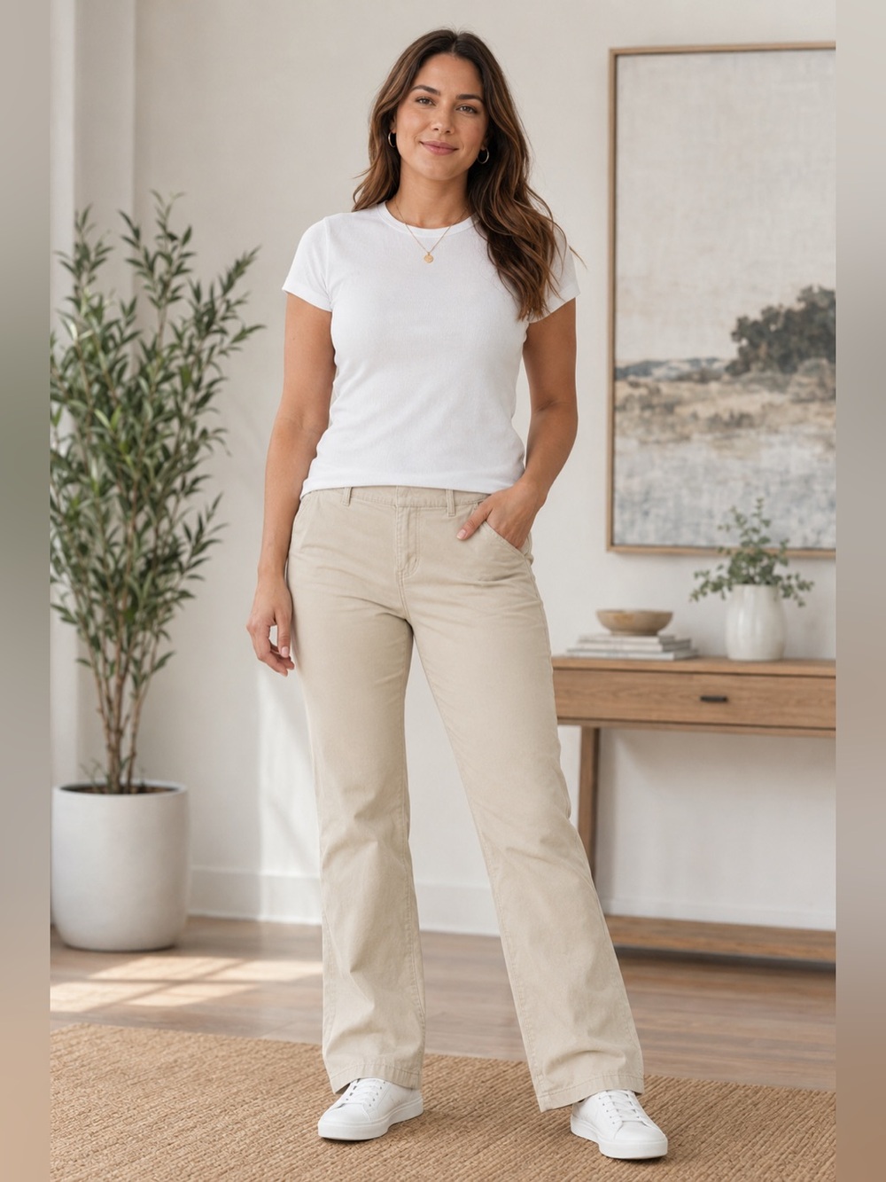 LOFT Khaki Straight Leg Pants Women’s 12 Beige Cotton Spandex Zipper Office NWOT
